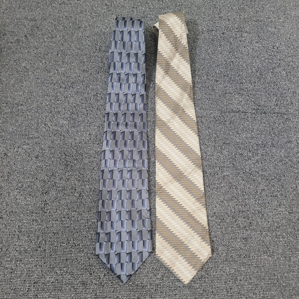 IV Front OS Necktie Lot 2 Mens Gray Blue Tan Geometric Diagonal Stripe 58 Inch